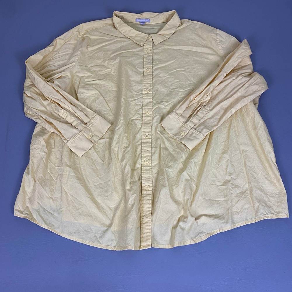 Woman Within Shirt‎ Button Up Women's Plus 5X 38/40 Yellow Cotton Long Sleeve